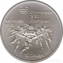Монета. Канада. 10 долларов 1974 год. XXI летние Олимпийские Игры Монреаль 1976. Лакросс.