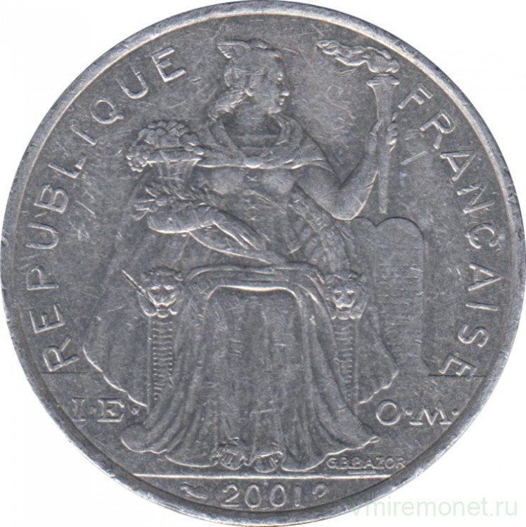 Монета. Французская Полинезия. 5 франков 2001 год.