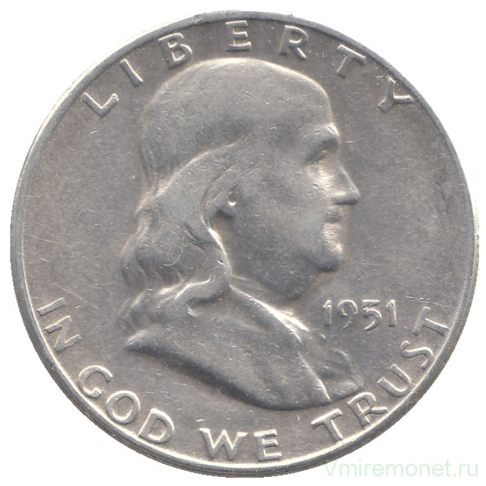 Монета. США. 50 центов 1951 год. Франклин. Монетный двор S.