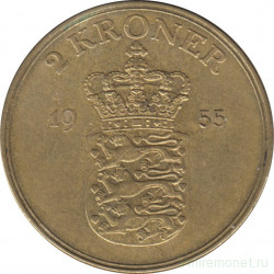 Монета. Дания. 2 кроны 1955 год.