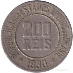 Монета. Бразилия. 200 рейсов 1930 год.