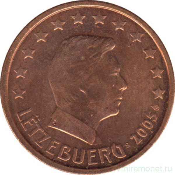 Монета. Люксембург. 2 цента 2005 год.