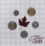 Монета. Канада. Набор 5 штук. 5, 10, 25 центов 1, 2 доллара 2019 год. О, Канада! В буклете и конверте. ав.