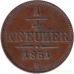 Монета. Австрийская империя. 1/4 крейцера 1851 год. B. Монета. Австрийская империя. 1/4 крейцера 1851 год. B.