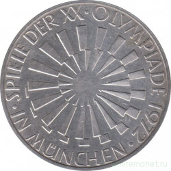 Монета. ФРГ. 10 марок 1972 год. XX летние Олимпийские Игры, Мюнхен 1972 - эмблема. (G).