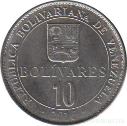 Монета. Венесуэла. 10 боливаров 2016 год.