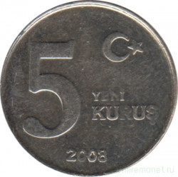 Монета. Турция. 5 курушей 2008 год.