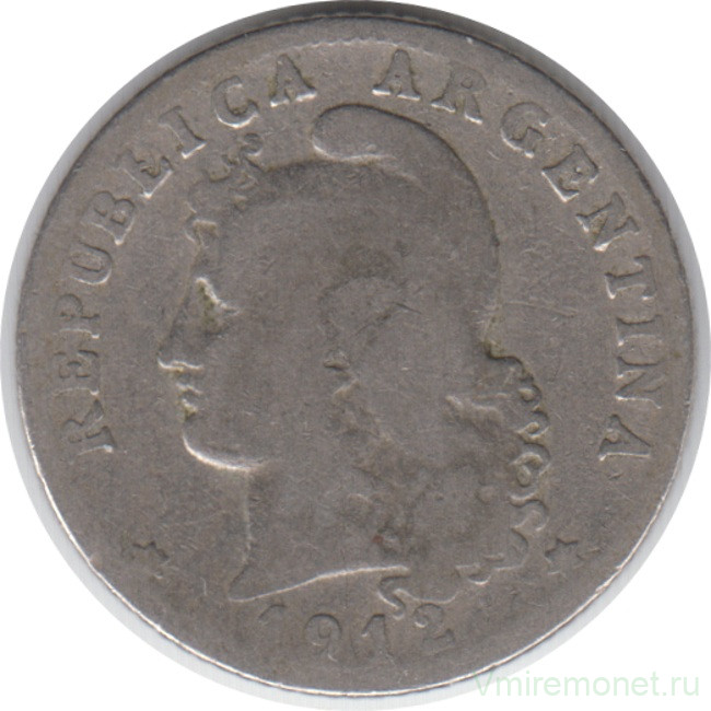Монета. Аргентина. 20 сентаво 1912 год.