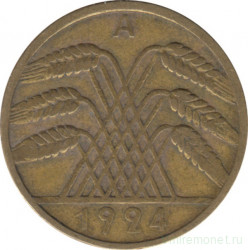 Монета. Германия. Веймарская республика. 10 рентенпфеннигов 1924 год. Монетный двор - Берлин (А).