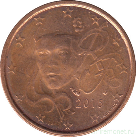 Монета. Франция. 2 цента 2015 год.