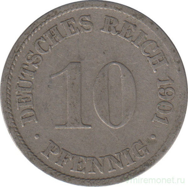 Монета. Германия (Германская империя 1871-1922). 10 пфеннигов 1901 год. (F).