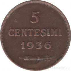 Монета. Сан-Марино. 5 чентезимо 1936 год.