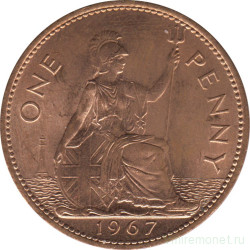 Монета. Великобритания. 1 пенни 1967 год.
