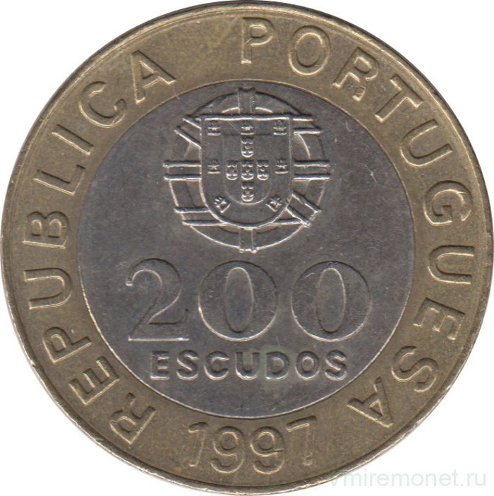Монета. Португалия. 200 эскудо 1997 год.