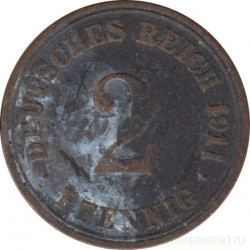Монета. Германия (Германская империя 1871-1922). 2 пфеннига 1911 год. (A).