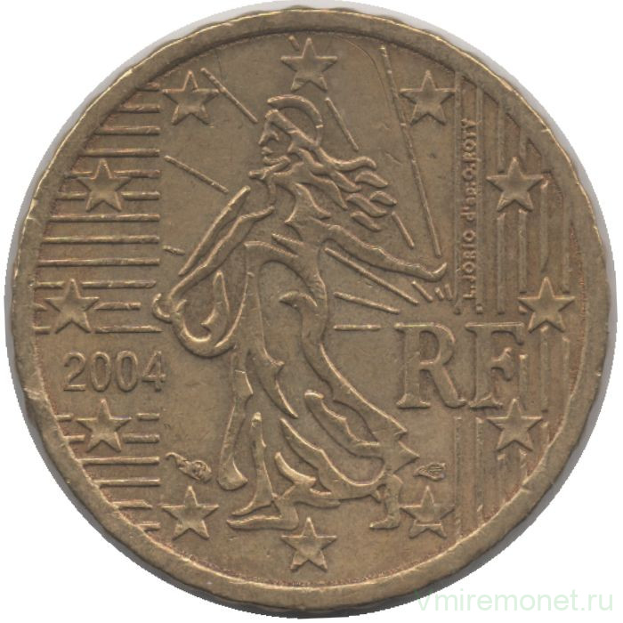Монета. Франция. 10 центов 2004 год.
