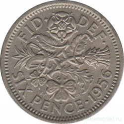 Монета. Великобритания. 6 пенсов 1956 год.