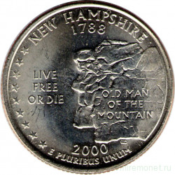 Монета. США. 25 центов 2000 год. Штат № 9 Нью-Гэмпшир. Монетный двор P.