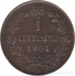 Монета. Италия. 1 чентезимо 1904 год.