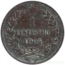 Монета. Италия. 1 чентезимо 1904 год.
