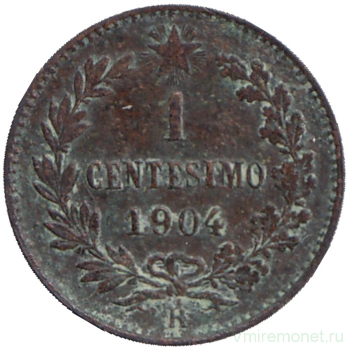 Монета. Италия. 1 чентезимо 1904 год.
