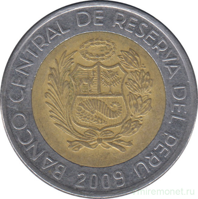 Монета. Перу. 5 солей 2009 год.