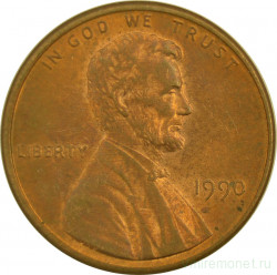 Монета. США. 1 цент 1990 год.