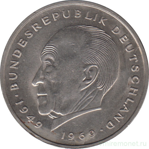 Монета. ФРГ. 2 марки 1976 год. Конрад Аденауэр. Монетный двор - Карлсруэ (G).