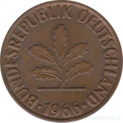 Монета. ФРГ. 2 пфеннига 1966 год. Монетный двор - Гамбург (J).