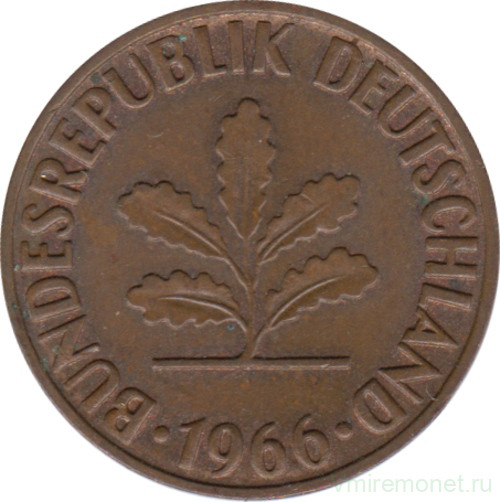 Монета. ФРГ. 2 пфеннига 1966 год. Монетный двор - Гамбург (J).