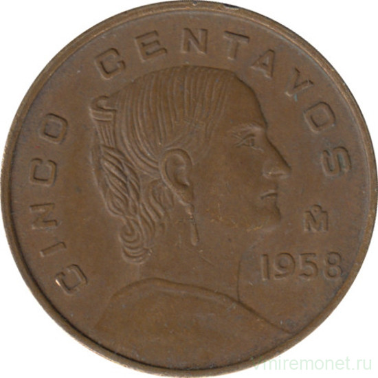 Монета. Мексика. 5 сентаво 1958 год.