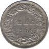  Монета. Швейцария. 1/2 франка 1968 год. ав.