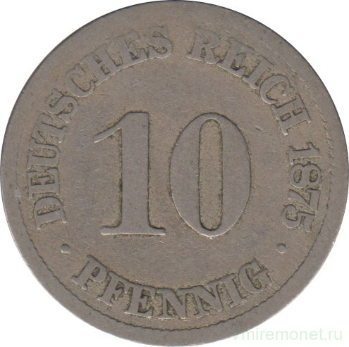 Монета. Германия (Германская империя 1871-1922). 10 пфеннигов 1875 год. (J).