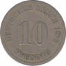 Монета. Германия (Германская империя 1871-1922). 10 пфеннигов 1875 год. (J). ав.