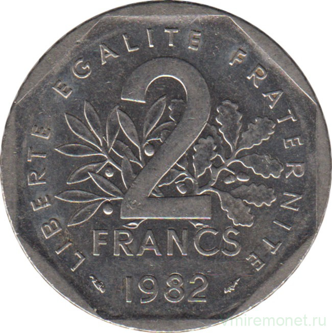 Монета. Франция. 2 франка 1982 год.