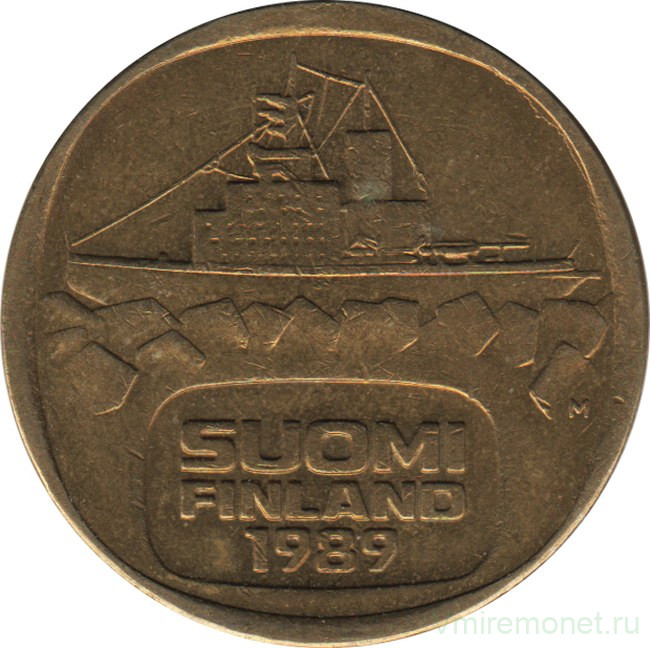 Монета. Финляндия. 5 марок 1989 год. Ледокол Урхо. 
