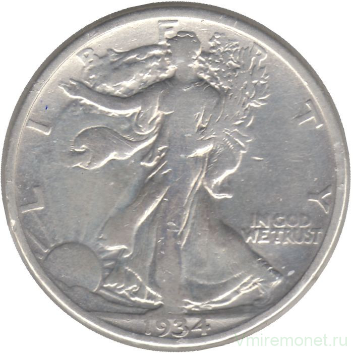 Монета. США. 50 центов 1934 год. Шагающая свобода.