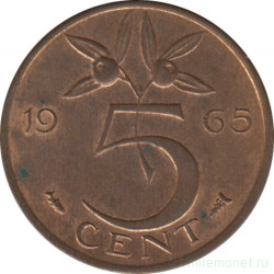 Монета. Нидерланды. 5 центов 1965 год.