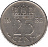 Монета. Нидерланды. 25 центов 1955 год. ав.