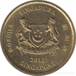 Монета. Сингапур. 5 центов 2011 год.