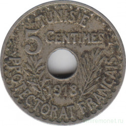 Монета. Тунис. 5 сантимов 1918 год.