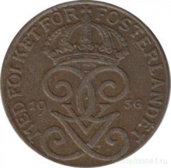 Монета. Швеция. 1 эре 1936 год (6 - короткий хвост).