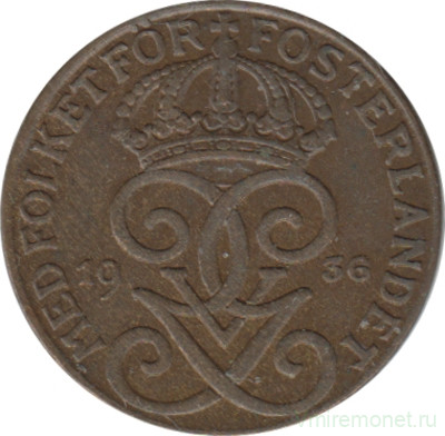 Монета. Швеция. 1 эре 1936 год (6 - короткий хвост).