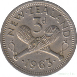 Монета. Новая Зеландия. 3 пенса 1963 год.