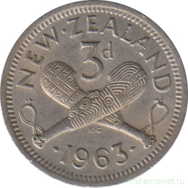Монета. Новая Зеландия. 3 пенса 1963 год.