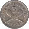 Монета. Новая Зеландия. 3 пенса 1963 год. ав.