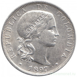 Монета. Колумбия. 20 сентаво 1897 год.