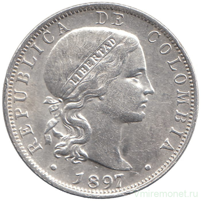 Монета. Колумбия. 20 сентаво 1897 год.