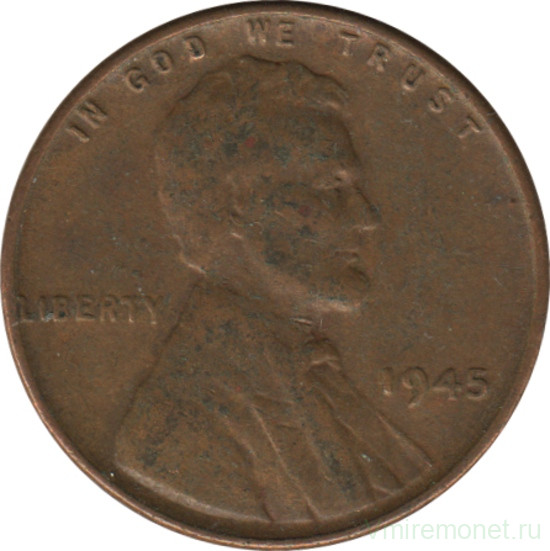 Монета. США. 1 цент 1945 год.