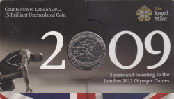 Монета. Великобритания. 5 фунтов 2009 год. XXX летние олимпийские игры Лондон 2012. Плавание.  В буклете.
